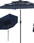 10' Dark Blue Polyester Octagonal Tilt Lighted Market Patio Umbrella