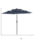 10' Dark Blue Polyester Octagonal Tilt Lighted Market Patio Umbrella