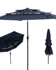 10' Dark Blue Polyester Octagonal Tilt Lighted Market Patio Umbrella