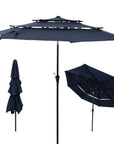 10' Dark Blue Polyester Octagonal Tilt Lighted Market Patio Umbrella