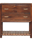 32" Brown Solid Wood Two Drawer Nightstand With Leather Shelf