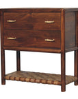 32" Brown Solid Wood Two Drawer Nightstand With Leather Shelf