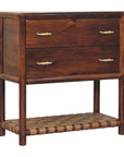 32" Brown Solid Wood Two Drawer Nightstand With Leather Shelf