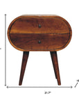 24" Chestnut Solid Wood Oval Two Drawer Nightstand