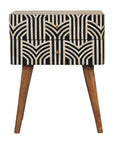 23" Black Ivory And Light Brown Solid Wood Geometric Bone Inlay Two Drawer Nightstand