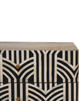 23" Black Ivory And Light Brown Solid Wood Geometric Bone Inlay Two Drawer Nightstand