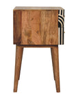 23" Black Ivory And Light Brown Solid Wood Geometric Bone Inlay Two Drawer Nightstand