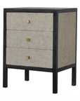 24" Gray And Black Solid Wood And Faux Shagreen Three Drawer Nightstand