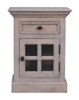 24" Gray Solid Wood And Glass Distressed Two Drawer Nightstand