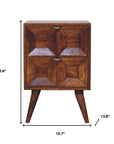 24" Chestnut Solid Wood Square Carved Geometric Two Drawer Nightstand