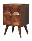 24" Chestnut Solid Wood Square Carved Geometric Two Drawer Nightstand