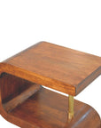24" Chestnut And Gold Solid Wood Curved Nightstand