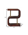 24" Chestnut And Gold Solid Wood Curved Nightstand