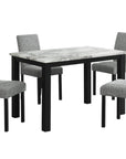 Five Piece White and Black Faux Marble Dining Set with Four Chairs