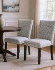 Set of Two Light Gray and Black Upholstered Fabric And Wood Dining Side Chairs