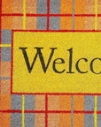 24" X 36" Gray Orange And Yellow Fall Plaid Welcome Outdoor Coir Door Mat