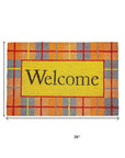 24" X 36" Gray Orange And Yellow Fall Plaid Welcome Outdoor Coir Door Mat