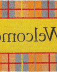 24" X 36" Gray Orange And Yellow Fall Plaid Welcome Outdoor Coir Door Mat