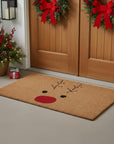 24" X 36" Brown Red And Black Christmas Reindeer Outdoor Coir Door Mat