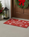 24" X 36" Red And White Christmas Snowflake Merry Christmas Outdoor Coir Door Mat