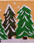 24" X 36" Brown Green And White Christmas Trees Outdoor Coir Door Mat
