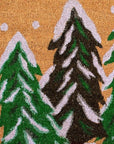 24" X 36" Brown Green And White Christmas Trees Outdoor Coir Door Mat