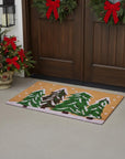 24" X 36" Brown Green And White Christmas Trees Outdoor Coir Door Mat
