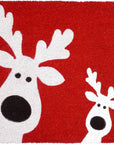 24" X 36" Red White And Black Christmas Reindeer Outdoor Coir Door Mat