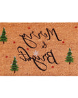 30" X 48" Brown Black And Green Christmas Merry and Bright Outdoor Coir Door Mat