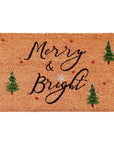 30" X 48" Brown Black And Green Christmas Merry and Bright Outdoor Coir Door Mat
