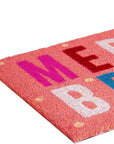 24" X 36" Pink Blue And White Christmas Merry and Bright Outdoor Coir Door Mat