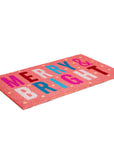 24" X 36" Pink Blue And White Christmas Merry and Bright Outdoor Coir Door Mat
