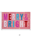 24" X 36" Pink Blue And White Christmas Merry and Bright Outdoor Coir Door Mat