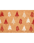 24" X 36" Brown Red And White Christmas Trees Outdoor Coir Door Mat