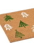 24" X 36" Brown Green And White Christmas Trees Outdoor Coir Door Mat
