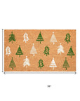 24" X 36" Brown Green And White Christmas Trees Outdoor Coir Door Mat