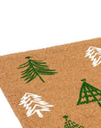 24" X 36" Brown Green And White Christmas Trees Outdoor Coir Door Mat
