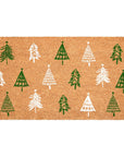 24" X 36" Brown Green And White Christmas Trees Outdoor Coir Door Mat