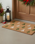 24" X 36" Brown Green And White Christmas Trees Outdoor Coir Door Mat