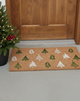 24" X 36" Brown Green And White Christmas Trees Outdoor Coir Door Mat