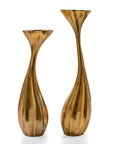 Set of Two Antiqued Gold Aluminum Wavy Faceted Tabletop Pillar Candle Holders