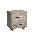 26" Gray Solid Wood Carved Geometric Two Drawer Nightstand