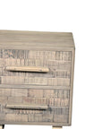 26" Gray Solid Wood Carved Geometric Two Drawer Nightstand