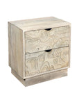 26" Gray Solid Wood Carved Abstract Two Drawer Nightstand