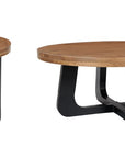 Set Of Two Natural and Black Solid Wood and Iron Round Cross Legs Coffee Table