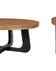 Set Of Two Natural and Black Solid Wood and Iron Round Cross Legs Coffee Table