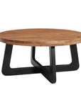 Set Of Two Natural and Black Solid Wood and Iron Round Cross Legs Coffee Table