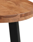 Set Of Two Natural and Black Solid Wood and Iron Round Cross Legs Coffee Table