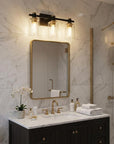 19" Black And Gold Steel And Glass Three Light Bath Bar Vanity Light