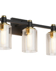 19" Black And Gold Steel And Glass Three Light Bath Bar Vanity Light